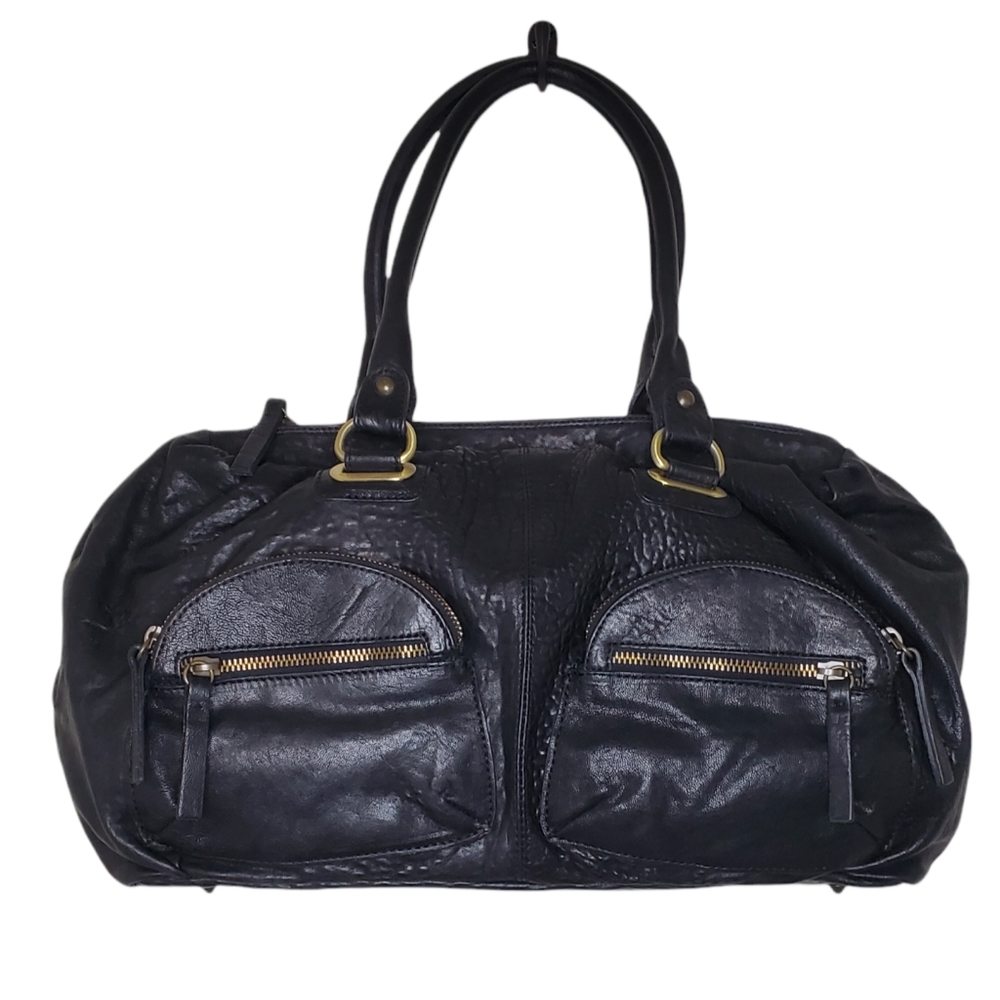 Sundance Vera Pelle Black Pebble Italian Leather Satchel Handbag Made in Italy